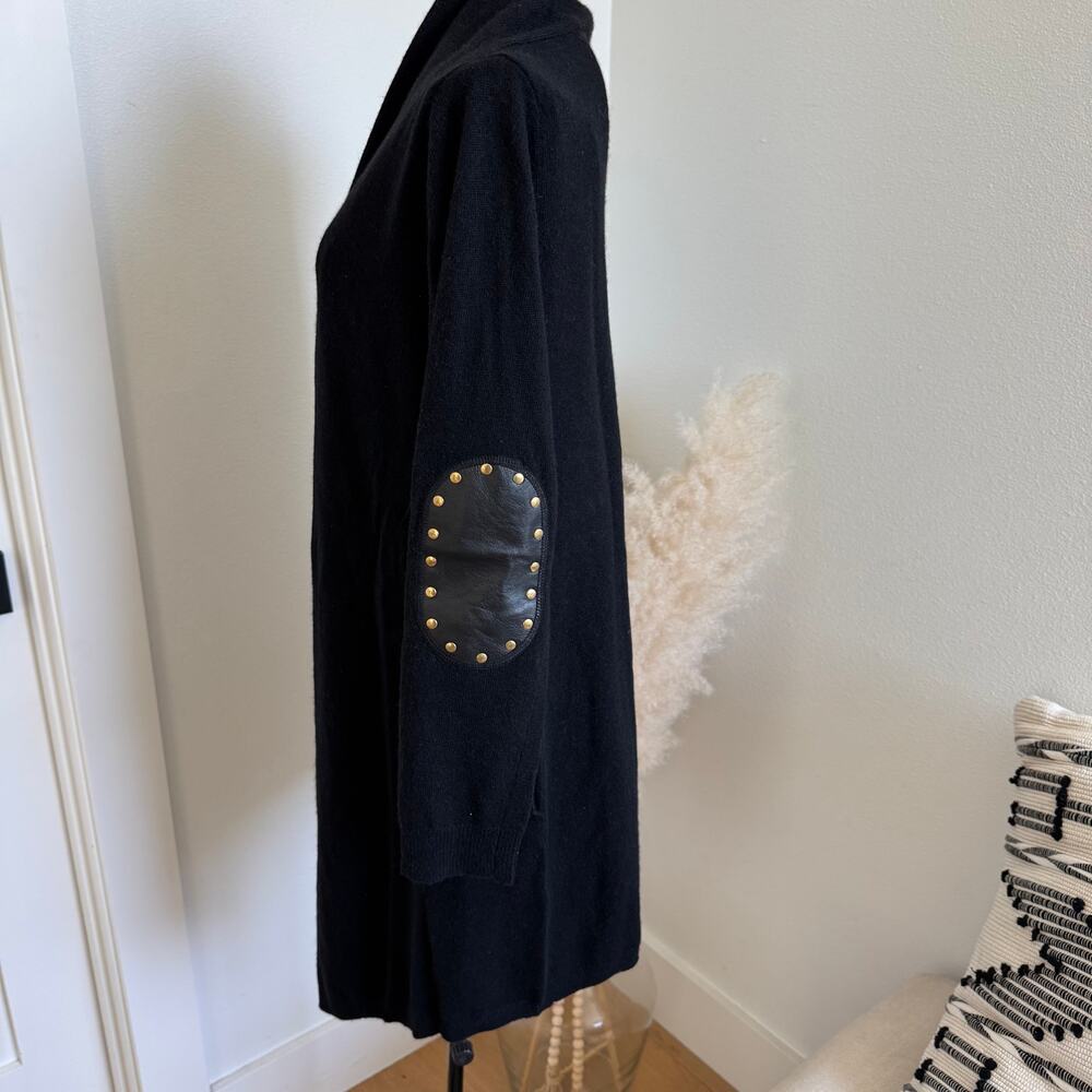 Sandro Paris Studded Elbow Patch Black Wool/ Cashmere Blend Cardigan FR2 /US6-M - Picture 8 of 11